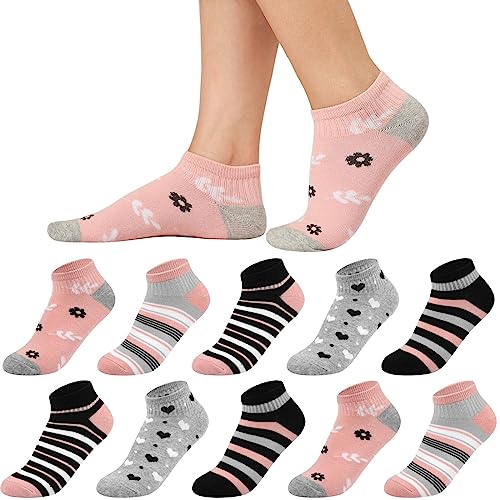 Sneaker Socken Damen 39-42, 10 Paar Baumwolle Kurze Socken Mädchen Söckchen, Mehrfarbige Sneakersocken Bunte Damensocken mit Streifen Pünktchen von Blu Ninfee