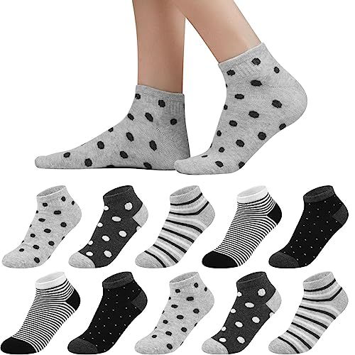 Sneaker Socken Damen 39-42, 10 Paar Baumwolle Kurze Socken Mädchen Söckchen, Mehrfarbige Sneakersocken Bunte Damensocken mit Streifen Pünktchen von Blu Ninfee