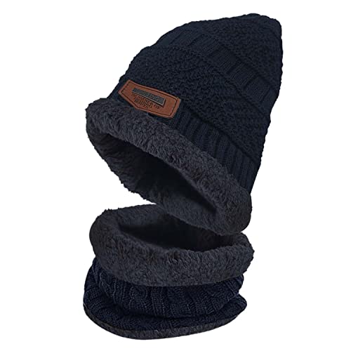 BluVast Wintermütze Jungen, Fleecefutter Wintermütze Jinder, Mütze und Schal Kinder Set, Universell für Jungen und Mädchen Schal Mütze Kinder Geeignet für Kinder im Alter von 2-8 Jahren（Blau） von BluVast