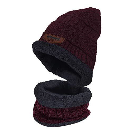 BluVast Wintermütze Jungen, Fleecefutter Wintermütze Jinder, Mütze und Schal Kinder Set, Universell für Jungen und Mädchen Schal Mütze Kinder Geeignet für Kinder im Alter von 2-8 Jahren（Rot） von BluVast