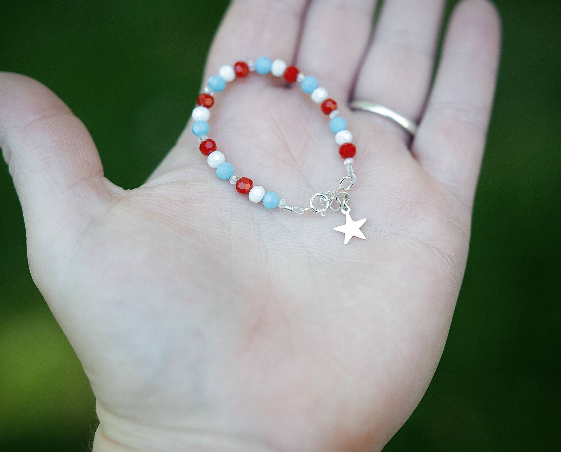 Vierte Juli Armband/Rot Weiß & Baby Blau Stern Charme Sterling Silber Gold Gefüllt Und Kinder von Blubirdsandblossoms