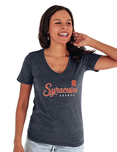 Blue 84 Damen Hochwertiges Mischgewebe Premium T-Shirt mit V-Ausschnitt und Tri Blend, Syracuse Orange Navy, Medium von Blue 84