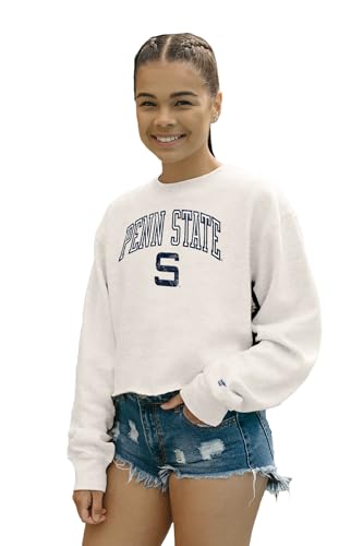 Blue 84 Damen NCAA Offizielles Lizenzprodukt Crop Crewneck Vintage Arch Over White Sweatshirt, Weiß, Medium von Blue 84