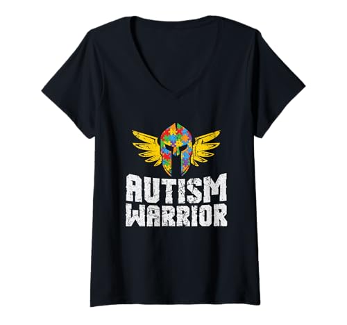 Damen Autismus-Krieger - Welttag des Bewusstseins für Autismus T-Shirt mit V-Ausschnitt von Blue April Autism Awareness Month Rainbow Gifts