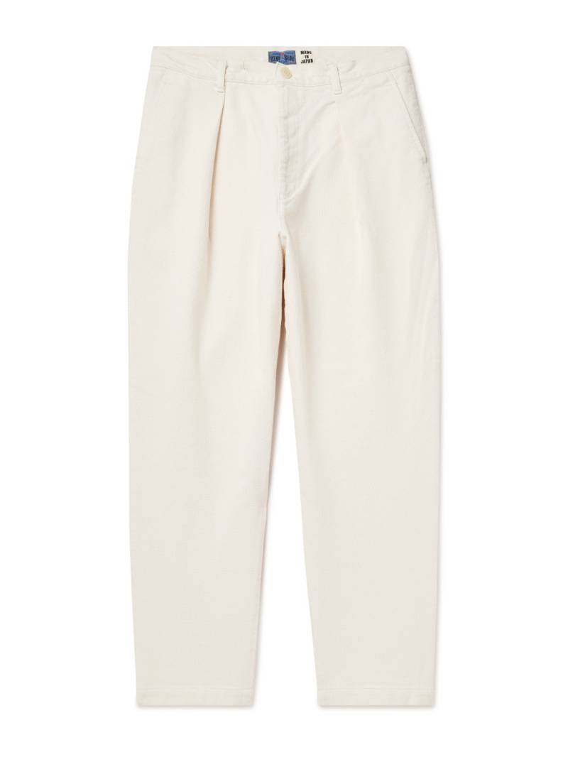 Blue Blue Japan - Tapered Pleated Textured-Cotton Trousers - Men - Neutrals - L von Blue Blue Japan