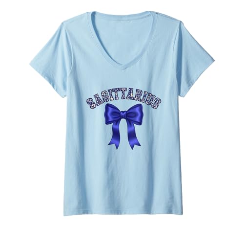 Damen Sternzeichen Schütze Kokette Schleife Astrologie Design T-Shirt mit V-Ausschnitt Damen Sternzeichen Schütze Kokette Schleife Astrologie Design T-Shirt mit V-Ausschnitt von Blue Bow Astrology Coquette Collection