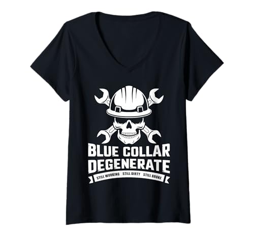 Damen Blue Collar degeneriert von Arbeitern, Jobs, Geschenke unter amerikanischer Flagge T-Shirt mit V-Ausschnitt von Blue Collar Degenerates of American Co