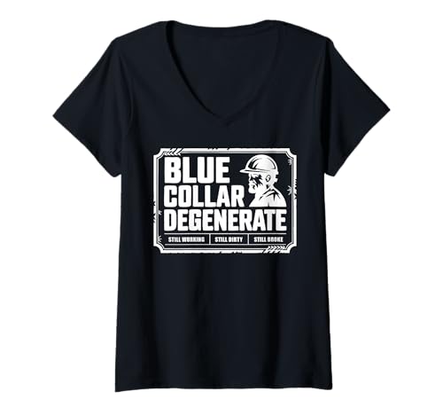 Damen Blue Collar degeneriert von Arbeitern, Jobs, Geschenke unter amerikanischer Flagge T-Shirt mit V-Ausschnitt von Blue Collar Degenerates of American Co