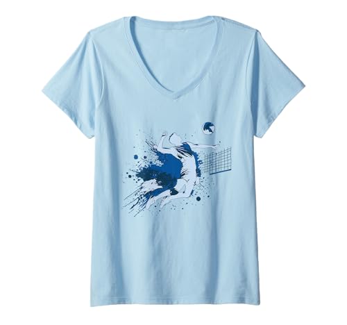 Damen Match Blue Volleyballspieler Herren Jungen Blau Farbgrafik T-Shirt mit V-Ausschnitt von Blue Color Graphic apparel and accessories