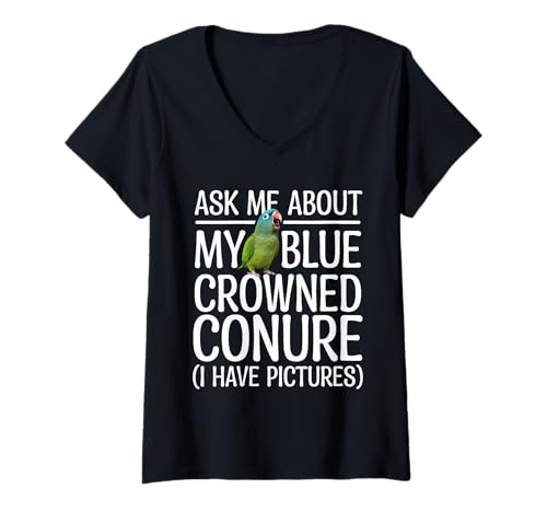 Damen Blue Crowned Conure Birdkeeper Frag Mich Blue Crowned Conure T-Shirt mit V-Ausschnitt Damen Blue Crowned Conure Birdkeeper Frag Mich Blue Crowned Conure T-Shirt mit V-Ausschnitt von Blue Crowned Conures Illustration For Bird Lovers