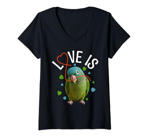 Damen Vogelhaltung, Vogelliebhaber, Love is Blue Crown Conure T-Shirt mit V-Ausschnitt Damen Vogelhaltung, Vogelliebhaber, Love is Blue Crown Conure T-Shirt mit V-Ausschnitt von Blue Crowned Conures Illustration For Bird Lovers