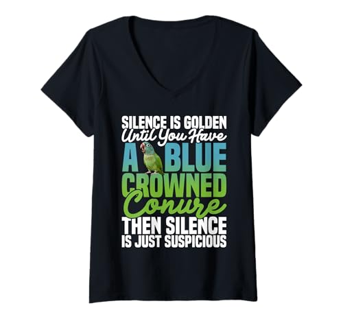 Damen Vogelhaltung Birdkeeper Silence Blue Crowned Conure T-Shirt mit V-Ausschnitt Damen Vogelhaltung Birdkeeper Silence Blue Crowned Conure T-Shirt mit V-Ausschnitt von Blue Crowned Conures Illustration For Bird Lovers