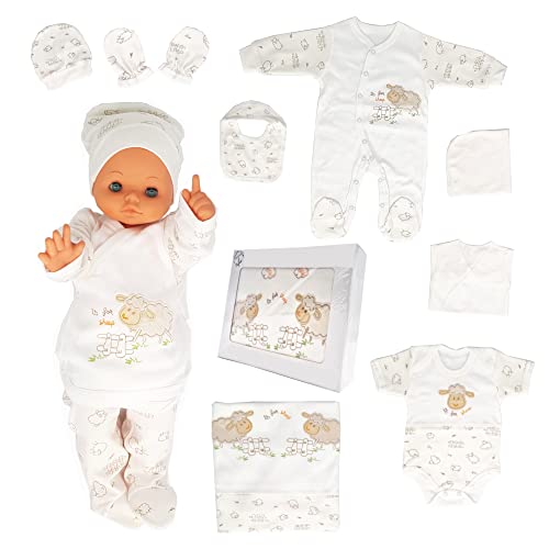 Neugeborenen Baby Geschenk Set 100% natürliche Baumwolle Erstausstattung Erstlingsausstattung Ausstattung Unisex Kleidung Geschenkset für Babys 0-4 Monate 10 teilig (Lamm-10) von Blue Eyes