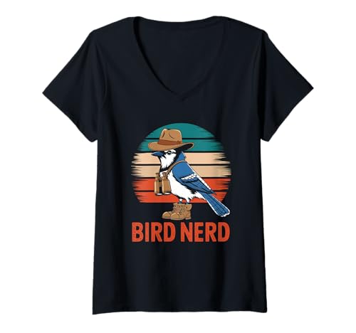 Damen Bird Nerd Blue Jay Vogelbeobachtung Vogelbeobachtung T-Shirt mit V-Ausschnitt von Blue Jay Bird Nerd Swag