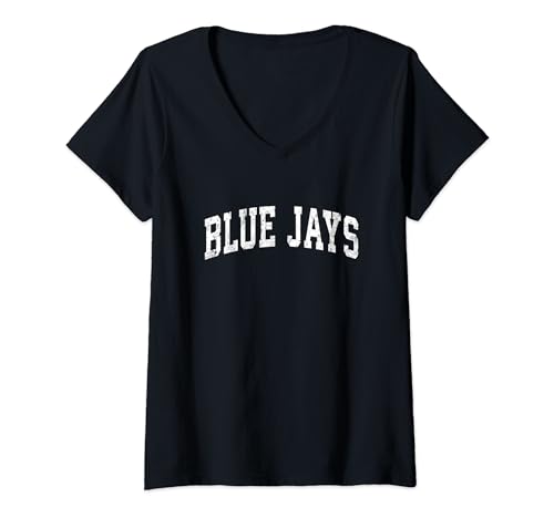 Damen Blue Jays Maskottchen Vintage Athletic Sports Name Design T-Shirt mit V-Ausschnitt von Blue Jay Mascot T-Shirts & Team Name Tees