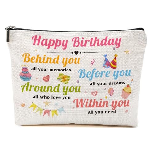 Make-up-Tasche für Teenager, Mädchen, Happy Birthday, Reisezubehör, inspirierende Geschenke für Frauen, Schwester, beste Freunde, Tochter, Kosmetiktaschen 04, Mehrfarbig 0581, 9″W x 7″H von Blue Leaves