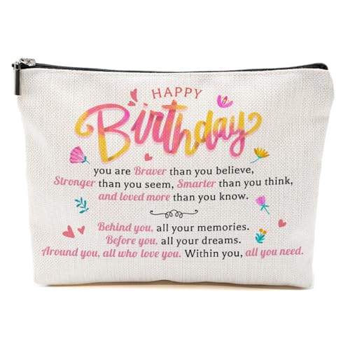 Make-up-Tasche für Teenager, Mädchen, Happy Birthday, Reisezubehör, inspirierende Geschenke für Frauen, Schwester, beste Freunde, Tochter, Kosmetiktaschen 04, Mehrfarbig 0582, 9″W x 7″H von Blue Leaves