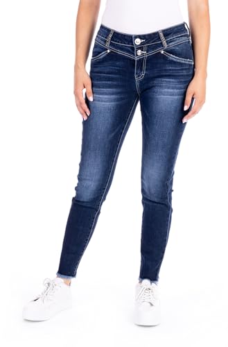 Blue Monkey Jeans Sandy 30684 Cropped Länge Skinny Fit (DE/NL/SE/PL, Bundweite & Schrittlänge, 32, 28, Blau) von Blue Monkey Jeans