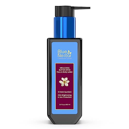Blue Nectar LSF 30 PA++ Bodylotion mit Butter für Damen und Herren, pflanzliche Sonnenschutz-Körperlotion für Frauen für UVA/B-Sonnenlichtschutz für strahlende Haut (100 ml) von Blue Nectar
