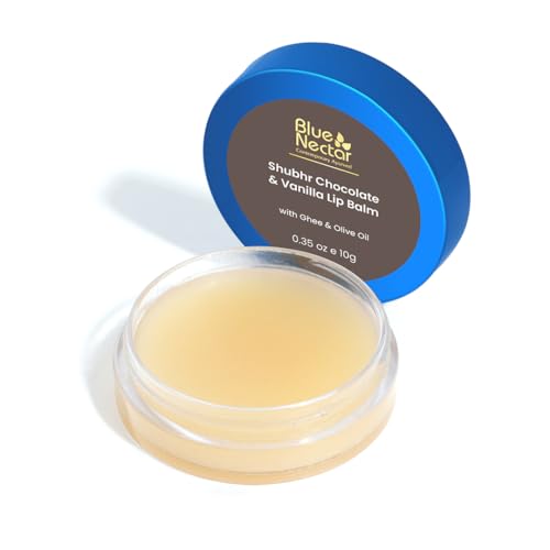 Blue Nectar Shubhr Chocolate and Vanilla Lightening Lip Balm & Gloss mit Ghee für trockene, rissige Lippen, 100 % ayurvedisch, paraben- und sulfatfrei, 10 g, 10 Kräuter) von Blue Nectar