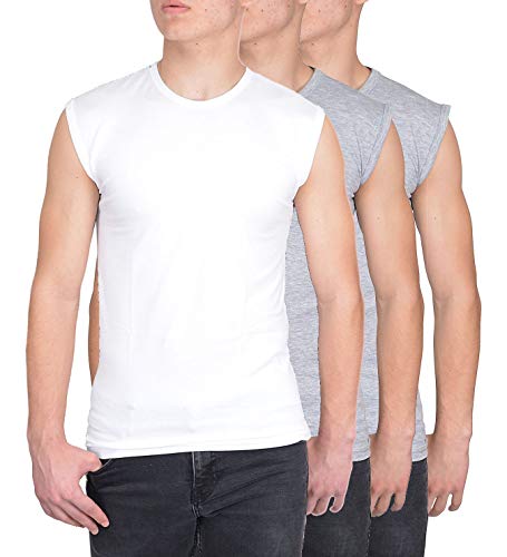 Blue Ness 3er Pack Herren T-Shirt Ärmellos - Herren Muskelshirt - Multipack Unterhemd Shirt für Fitness oder Freizeit - Herren Tank Shirt - Farbe 2xG/1xW-XL von Blue Ness