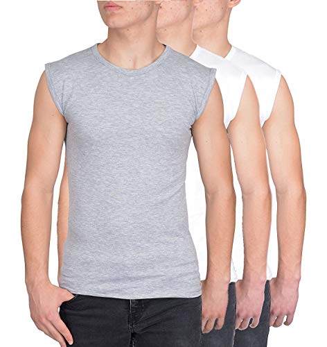 Blue Ness 3er Pack Herren T-Shirt Ärmellos - Herren Muskelshirt - Multipack Unterhemd Shirt für Fitness oder Freizeit - Herren Tank Shirt - Farbe 2xW/1xG-S von Blue Ness
