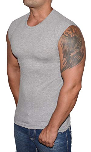 Blue Ness Herren T-Shirt Ärmellos - Fitness Muskelshirt in Hellgrau Größe XL von Blue Ness