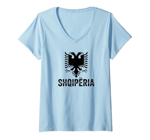 Damen Albanien Pride Doppelkopf Adler Albanische Flagge Shqiperia T-Shirt mit V-Ausschnitt von Blue Sailor Gifts