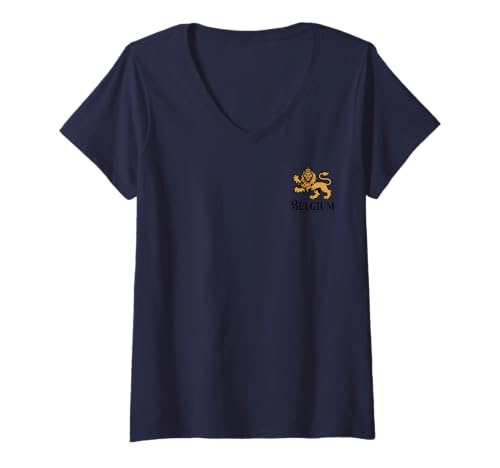 Damen Belgien Pride Belgische Flagge Löwe Rampant T-Shirt mit V-Ausschnitt von Blue Sailor Gifts