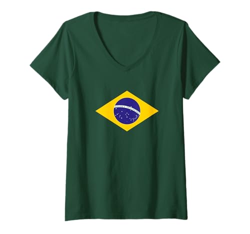 Damen Brasilien Flagge Brasilien Brasilien Nationalfeiertag T-Shirt mit V-Ausschnitt von Blue Sailor Gifts