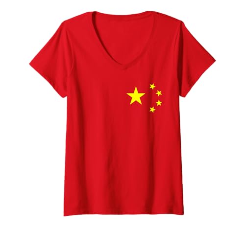 Damen China-Flagge, chinesischer Stolz, Nationaltag T-Shirt mit V-Ausschnitt von Blue Sailor Gifts