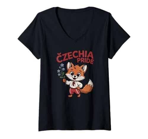 Damen Czechia Pride Czech Süßer tschechischer Rotfuchs T-Shirt mit V-Ausschnitt von Blue Sailor Gifts