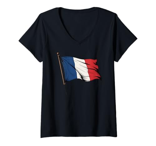 Damen Frankreich Pride Französische Flagge Pariser Nationalfeiertag T-Shirt mit V-Ausschnitt von Blue Sailor Gifts
