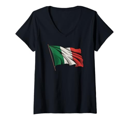 Damen Italien Pride Italienische Flagge Italiano T-Shirt mit V-Ausschnitt von Blue Sailor Gifts