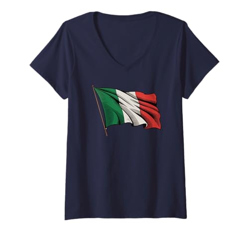 Damen Italien Pride Italienische Flagge Italiano T-Shirt mit V-Ausschnitt von Blue Sailor Gifts