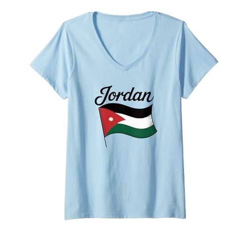 Damen Jordanien Flagge Jordanischer Nationalfeiertag T-Shirt mit V-Ausschnitt von Blue Sailor Gifts