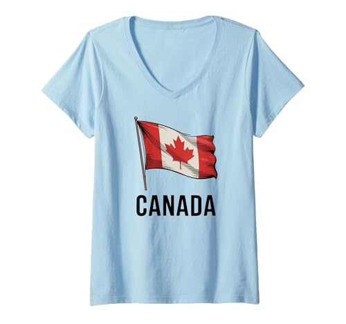 Damen Kanada Pride Canadian Waving Flag National Day T-Shirt mit V-Ausschnitt von Blue Sailor Gifts