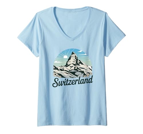 Damen Matterhorn Berg Schweiz Tourist Schweiz Geschenk T-Shirt mit V-Ausschnitt von Blue Sailor Gifts