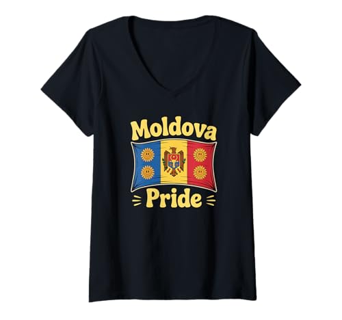 Damen Moldova Pride Moldawische Flagge niedlich T-Shirt mit V-Ausschnitt von Blue Sailor Gifts