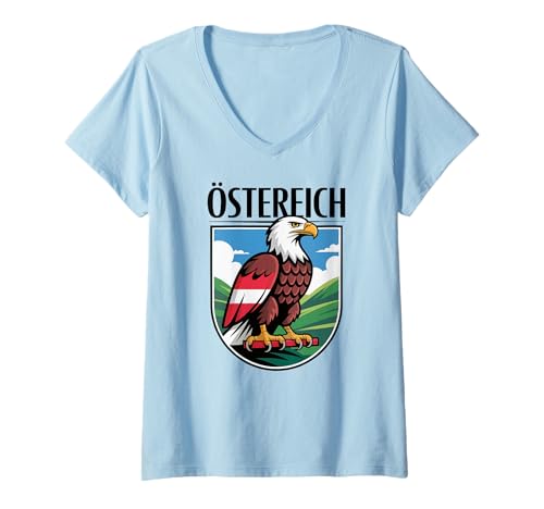 Damen Österreich Stolz Adler Österreich Flagge T-Shirt mit V-Ausschnitt von Blue Sailor Gifts