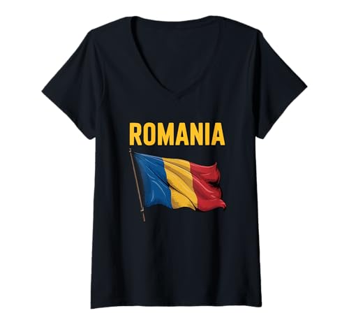 Damen Rumänien Pride Rumänische Flagge Nationalfeiertag T-Shirt mit V-Ausschnitt von Blue Sailor Gifts