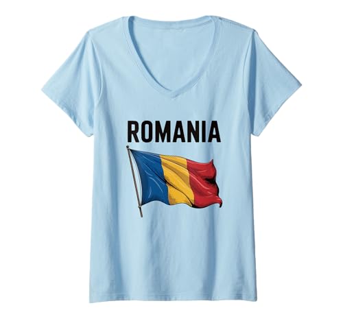 Damen Rumänien Pride Rumänische Flagge Nationalfeiertag T-Shirt mit V-Ausschnitt von Blue Sailor Gifts