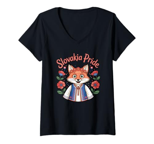 Damen Slovakia Pride Cute Slowakische Fuchs T-Shirt mit V-Ausschnitt von Blue Sailor Gifts