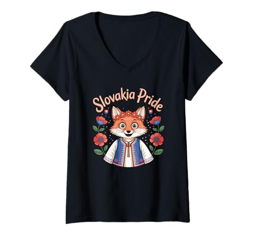 Damen Slovakia Pride Cute Slowakische Fuchs T-Shirt mit V-Ausschnitt von Blue Sailor Gifts