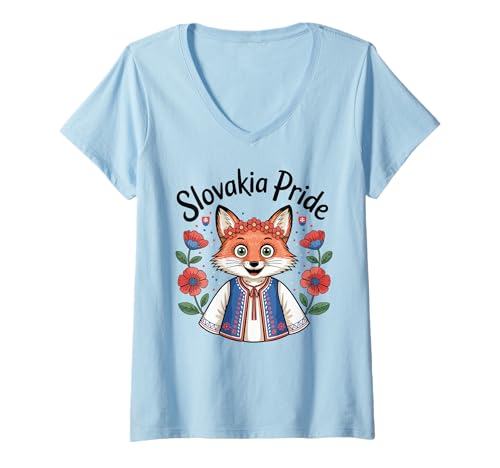 Damen Slovakia Pride Cute Slowakische Fuchs T-Shirt mit V-Ausschnitt von Blue Sailor Gifts