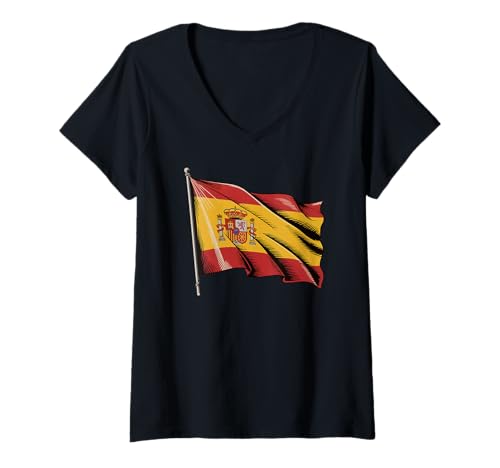 Damen Spanien Pride Spanische winkende Flagge Spanier Nationalfeiertag T-Shirt mit V-Ausschnitt von Blue Sailor Gifts