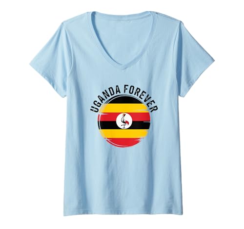 Damen Uganda Forever ugandische Flagge T-Shirt mit V-Ausschnitt von Blue Sailor Gifts