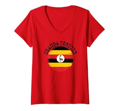 Damen Uganda Forever ugandische Flagge T-Shirt mit V-Ausschnitt von Blue Sailor Gifts