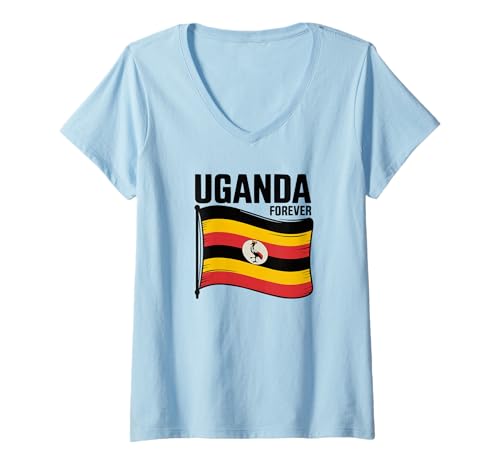 Damen Uganda Forever ugandische Flagge T-Shirt mit V-Ausschnitt von Blue Sailor Gifts