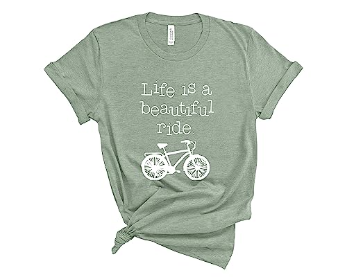 Beautiful Life Unisex T-Shirt Life is a Beautiful Ride Shirt. Fahrrad-T-Shirt, das super weich und bequem ist., Heidekrau-Salbei, Mittel von Blue Sand Textiles